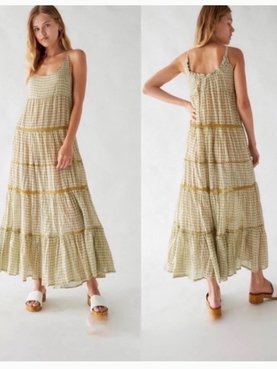 Free People Dresses & Skirts - Free People Midnight Dance Tiered Metallic Printed Lattice Beach Maxi Dress S
